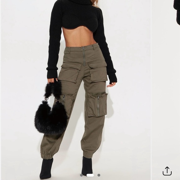 Fashion Nova Pants - Fashion Nova Olive Green Cargo Joggers